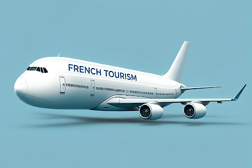 「french tourism」の看板を掲げた飛行機のアイコン