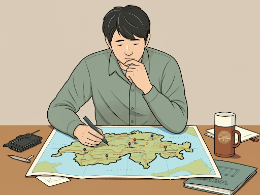 地図を広げているキャラクターのイラスト