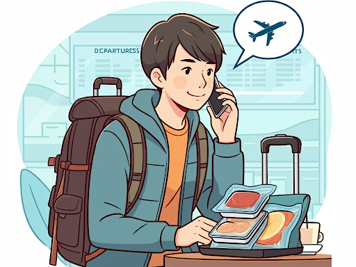 旅行者が航空会社に電話をかけているイラスト