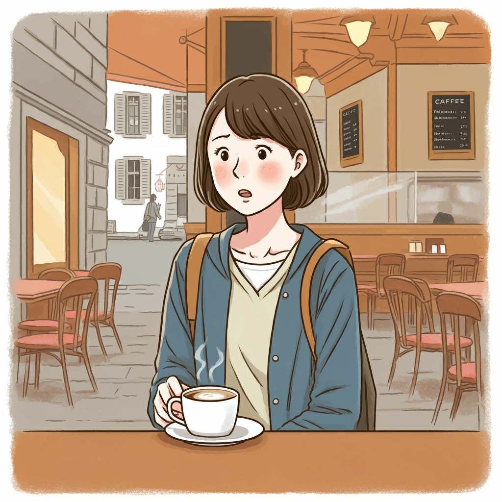 カフェでコーヒーを注文する旅行者のイラスト