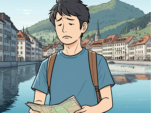 がっかりした表情の旅行者のイラスト