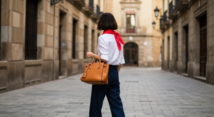 スペインの街を歩いている女性