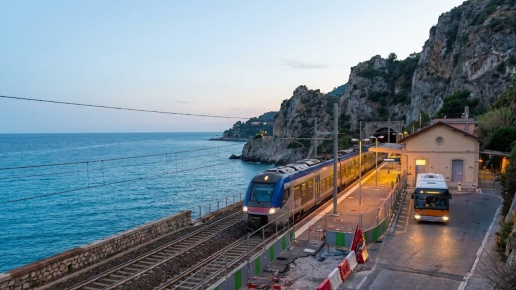 ニースから行く場合の乗り換えと夜間運休