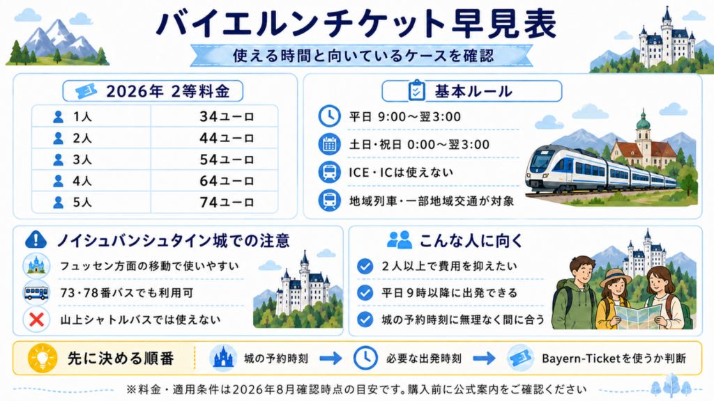 バイエルンチケットの2026年料金・利用時間・対象交通機関とノイシュバンシュタイン城観光での注意点
