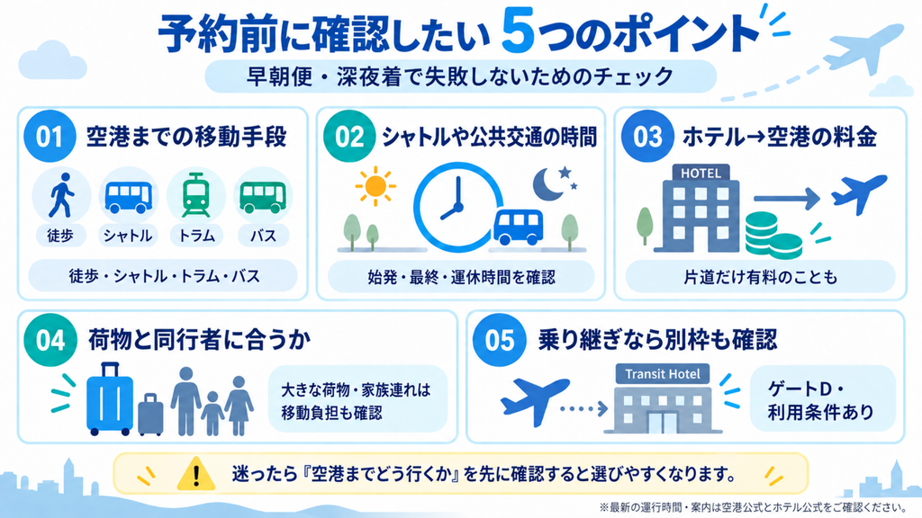 チューリッヒ空港ホテル予約前に確認する移動手段、運行時間、料金、荷物と同行者、トランジットホテルの5項目